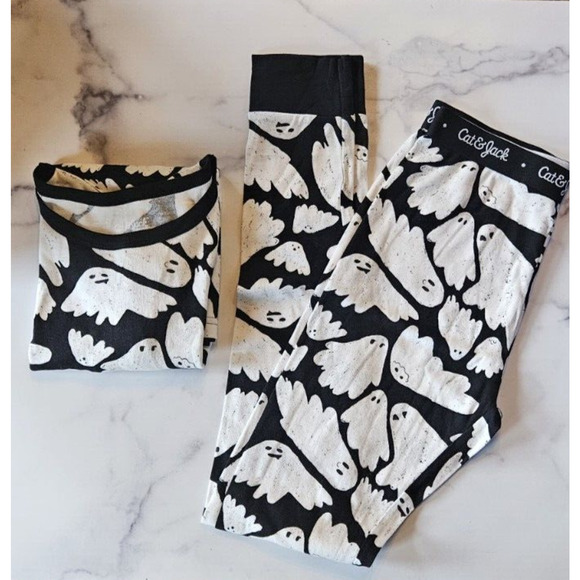 Cat & Jack Halloween Pajamas Boys Girls 10 Ghost PJ Set Unisex Shirt Pants New - Picture 1 of 9